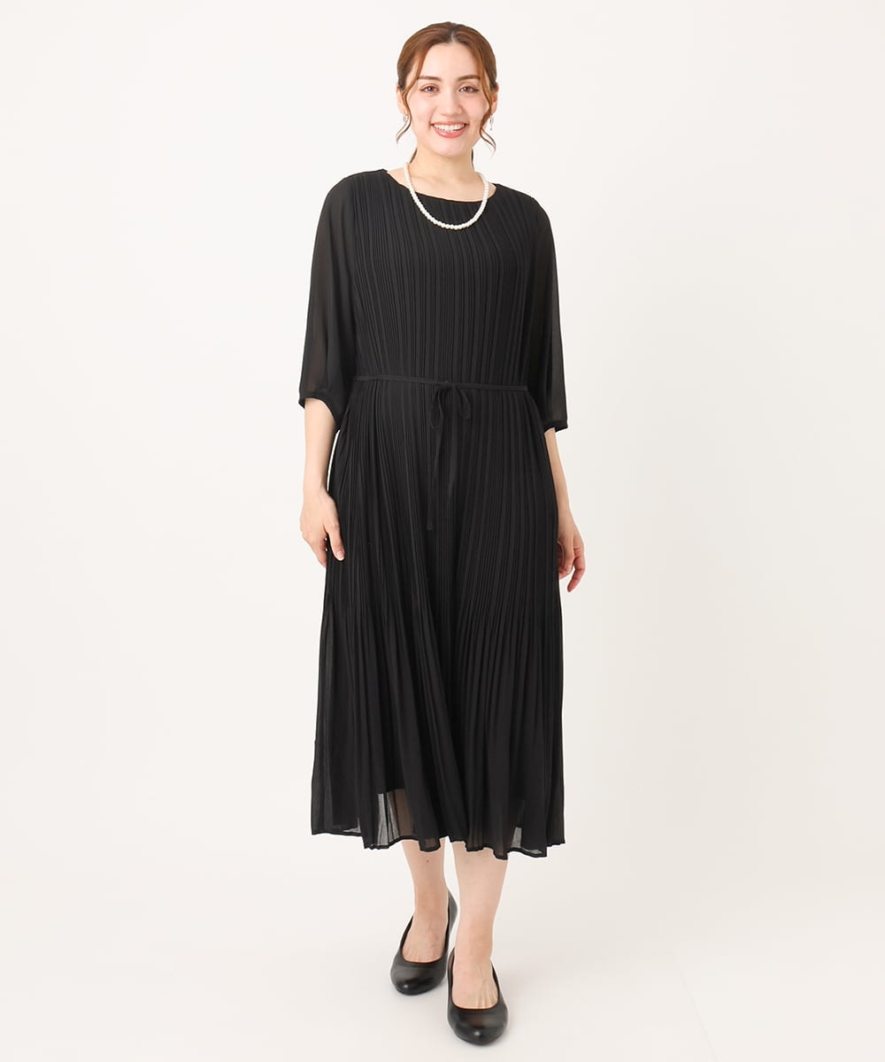 OLEIA42189 eur3(エウルキューブ) 【WEB先行販売】【大きいサイズ/11号サイズあり】プリーツワンピース ブラック(94)