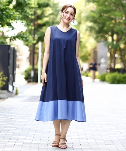 OLEIA43129 eur3 【WEB先行販売】【大きいサイズ】バイカラーノースリーブワンピース