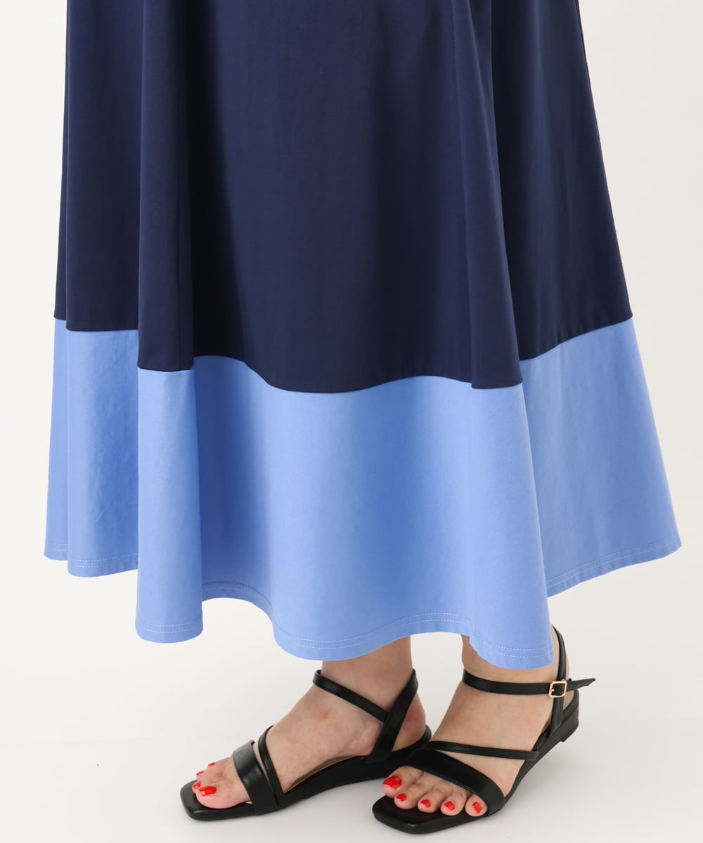 OLEIA43129 eur3(エウルキューブ) 【WEB先行販売】【大きいサイズ】バイカラーノースリーブワンピース ネイビー(57)