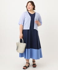 OLEIA43129 eur3(エウルキューブ) 【WEB先行販売】【大きいサイズ】バイカラーノースリーブワンピース ネイビー(57)
