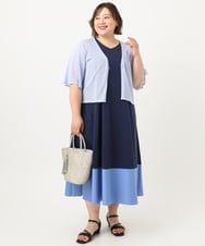 OLEIA43129 eur3(エウルキューブ) 【WEB先行販売】【大きいサイズ】バイカラーノースリーブワンピース ネイビー(57)