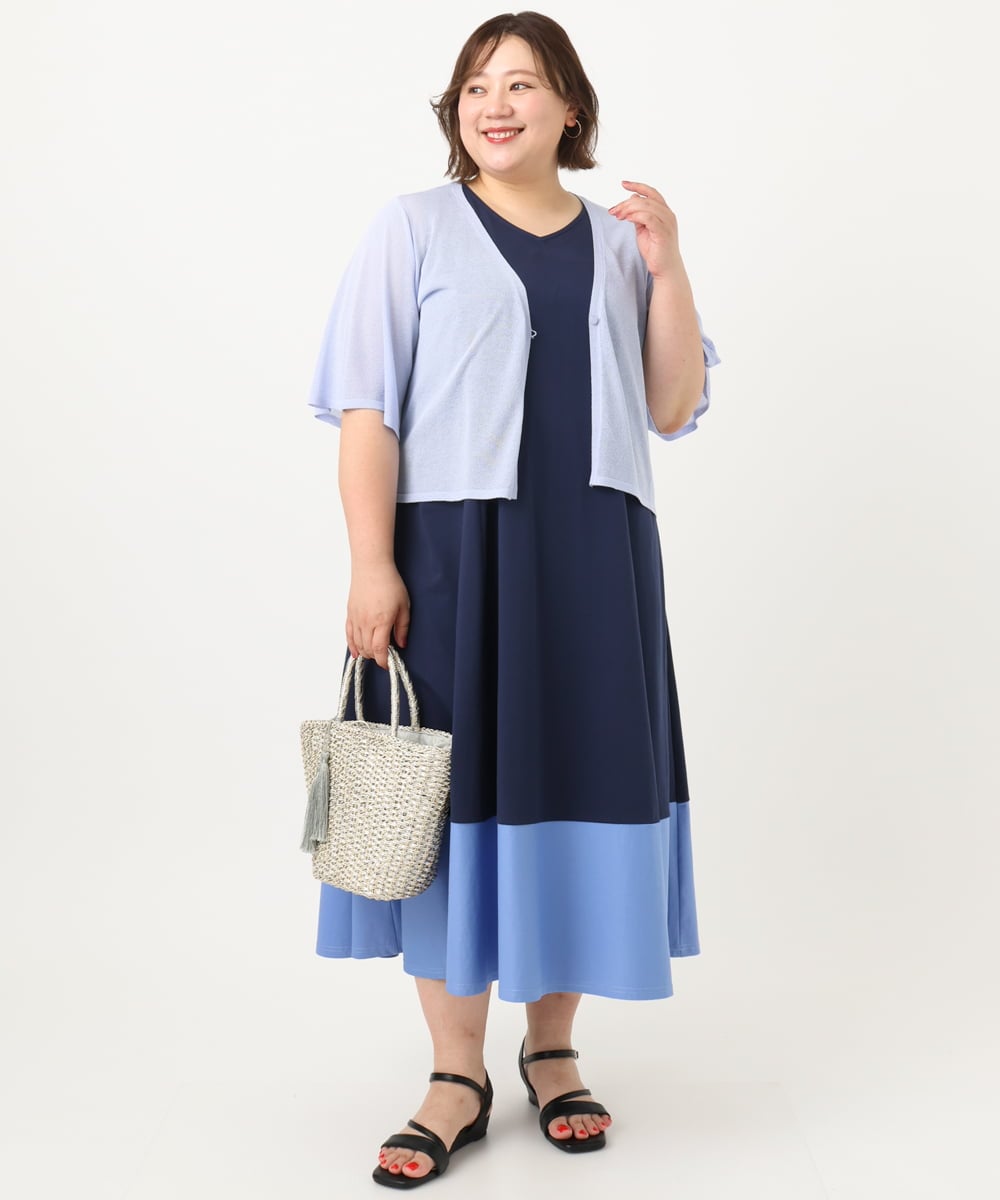 OLEIA43129 eur3(エウルキューブ) 【WEB先行販売】【大きいサイズ】バイカラーノースリーブワンピース ネイビー(57)