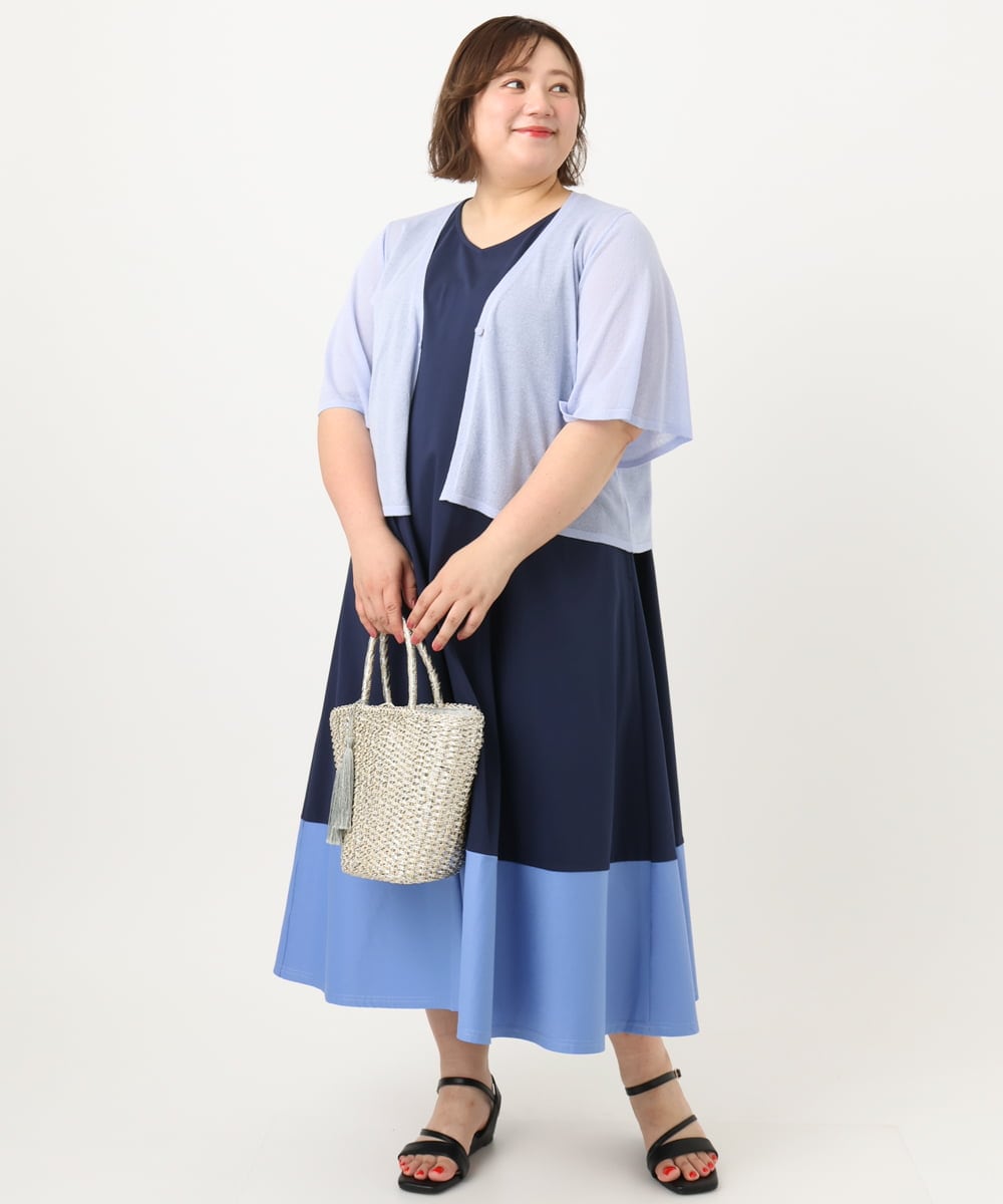 OLEIA43129 eur3(エウルキューブ) 【WEB先行販売】【大きいサイズ】バイカラーノースリーブワンピース ネイビー(57)