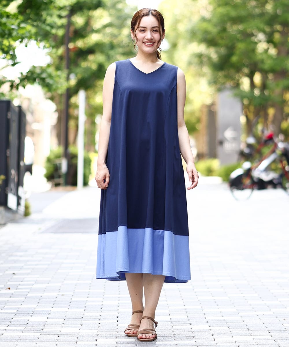 OLEIA43129 eur3(エウルキューブ) 【WEB先行販売】【大きいサイズ】バイカラーノースリーブワンピース ネイビー(57)