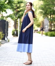 OLEIA43129 eur3(エウルキューブ) 【WEB先行販売】【大きいサイズ】バイカラーノースリーブワンピース ネイビー(57)