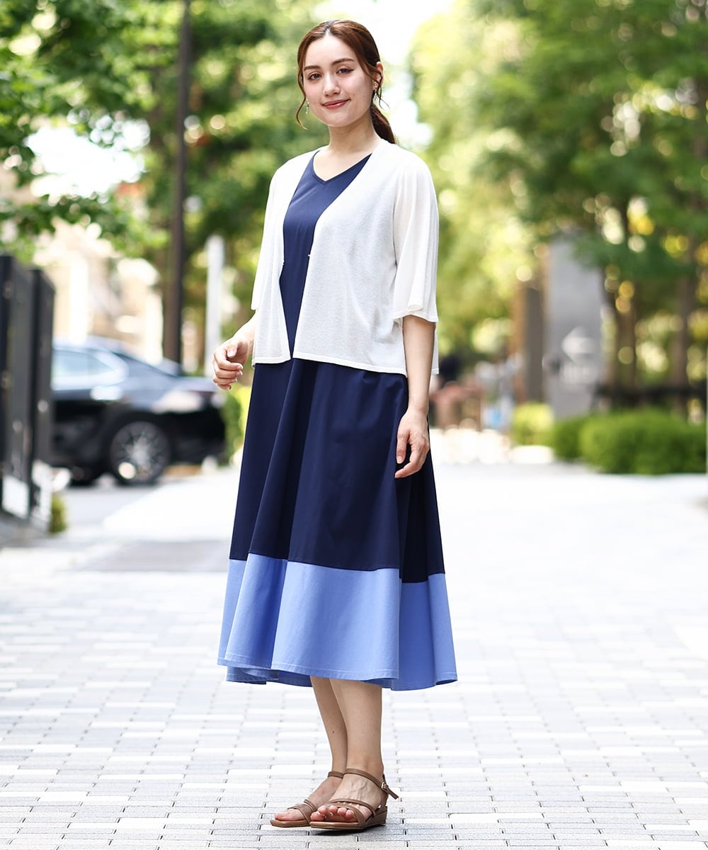 OLEIA43129 eur3(エウルキューブ) 【WEB先行販売】【大きいサイズ】バイカラーノースリーブワンピース ネイビー(57)