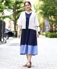 OLEIA43129 eur3(エウルキューブ) 【WEB先行販売】【大きいサイズ】バイカラーノースリーブワンピース ネイビー(57)