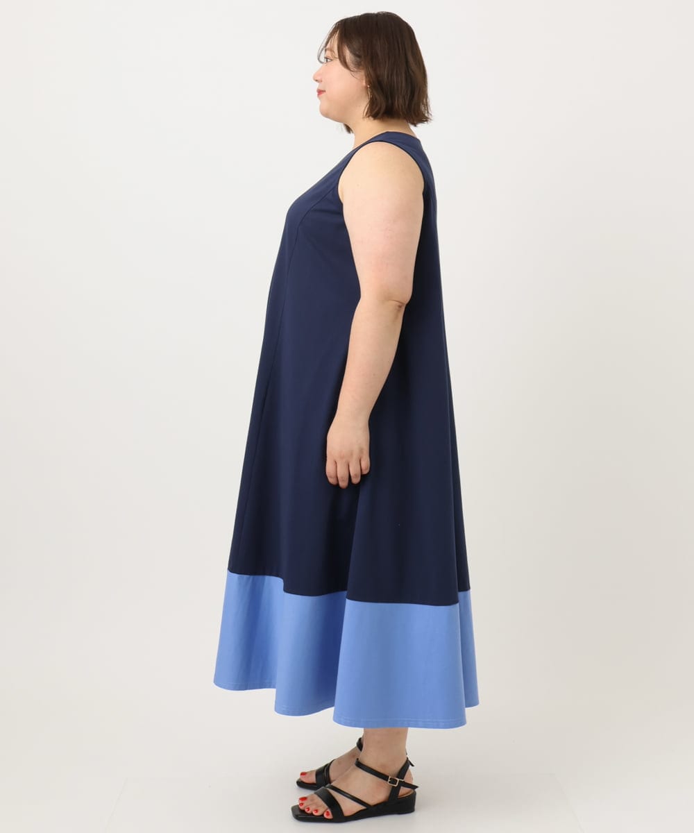 OLEIA43129 eur3(エウルキューブ) 【WEB先行販売】【大きいサイズ】バイカラーノースリーブワンピース ネイビー(57)