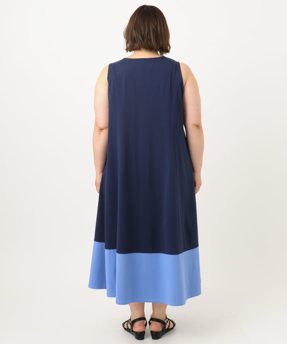 OLEIA43129 eur3(エウルキューブ) 【WEB先行販売】【大きいサイズ】バイカラーノースリーブワンピース ネイビー(57)