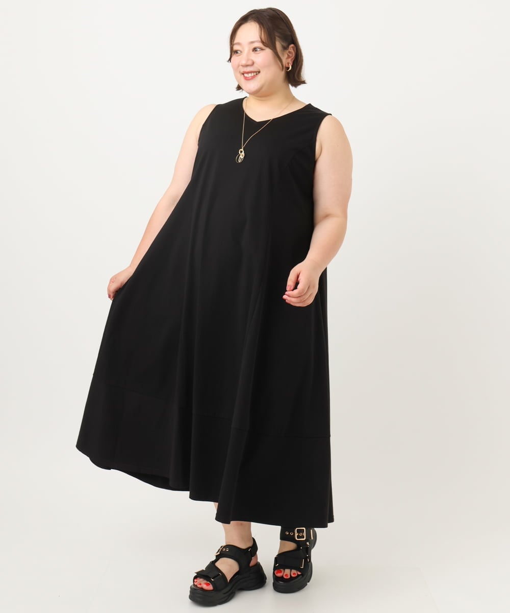 OLEIA43129 eur3(エウルキューブ) 【WEB先行販売】【大きいサイズ】バイカラーノースリーブワンピース ブラック(94)