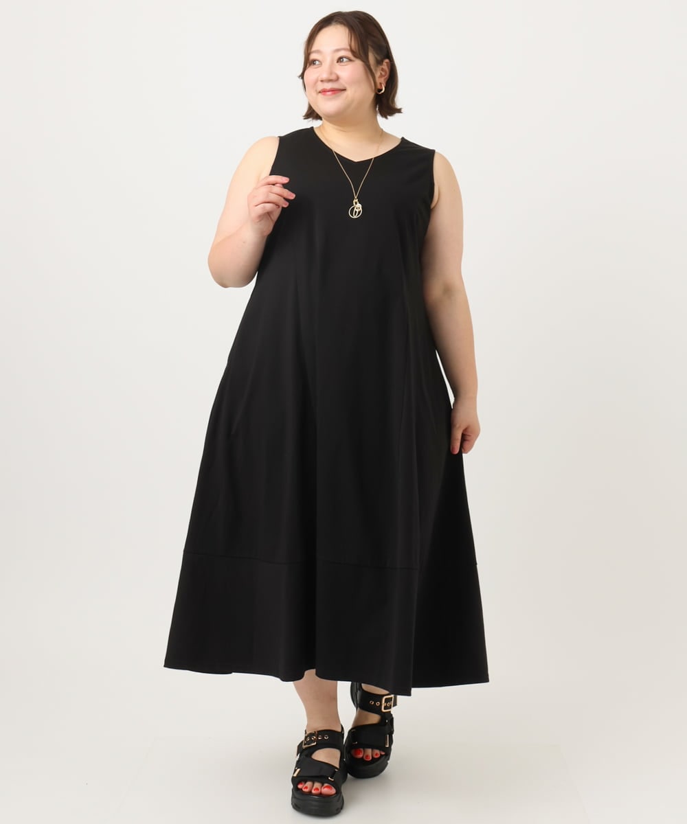 OLEIA43129 eur3(エウルキューブ) 【WEB先行販売】【大きいサイズ】バイカラーノースリーブワンピース ブラック(94)