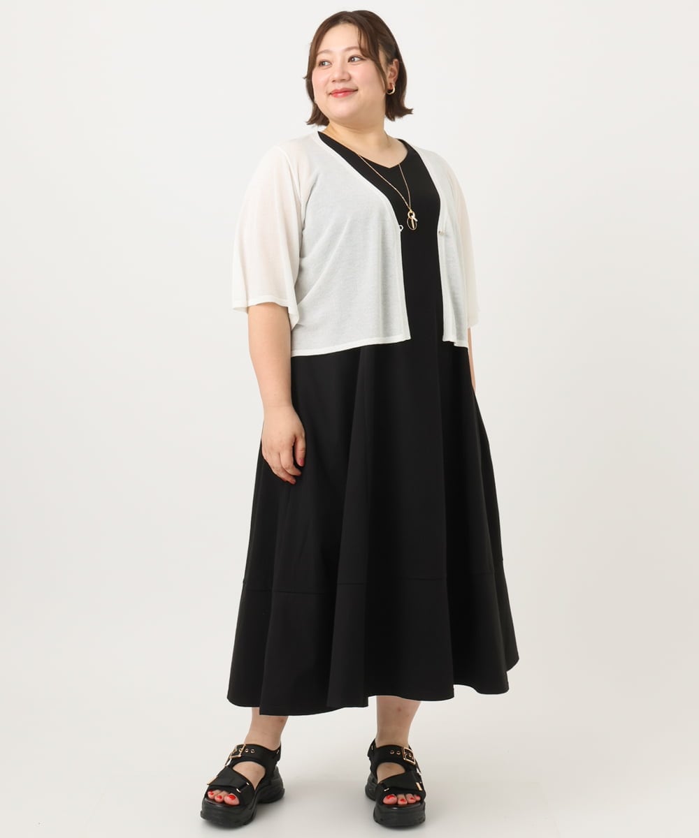 OLEIA43129 eur3(エウルキューブ) 【WEB先行販売】【大きいサイズ】バイカラーノースリーブワンピース ブラック(94)