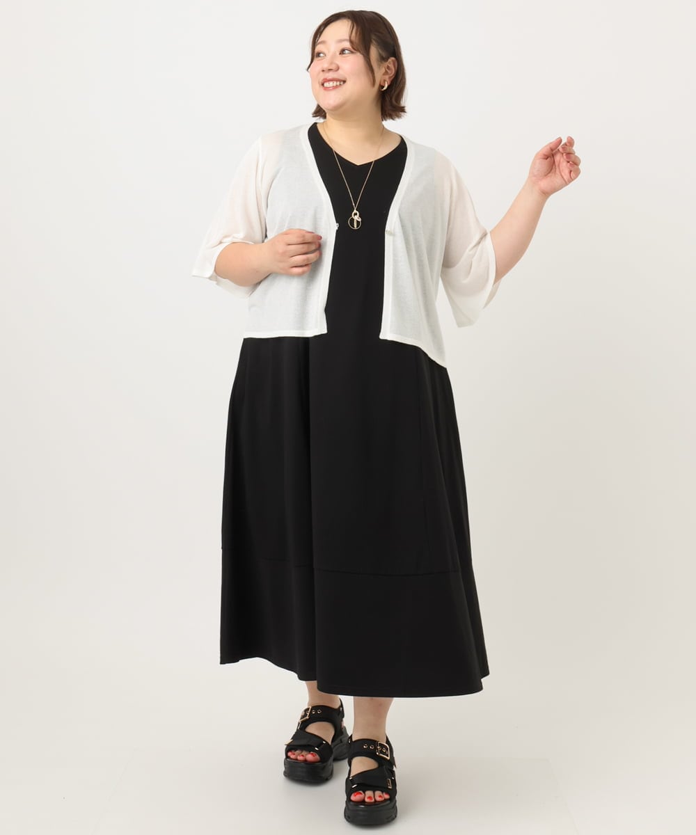 OLEIA43129 eur3(エウルキューブ) 【WEB先行販売】【大きいサイズ】バイカラーノースリーブワンピース ブラック(94)