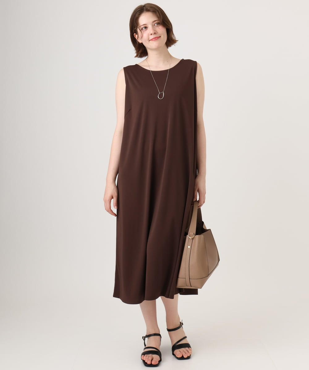 OLEID27089 eur3(エウルキューブ) 【WEB先行販売】【大きいサイズ/接触冷感/UVカット】メッシュレイヤードワンピース ダークブラウン
