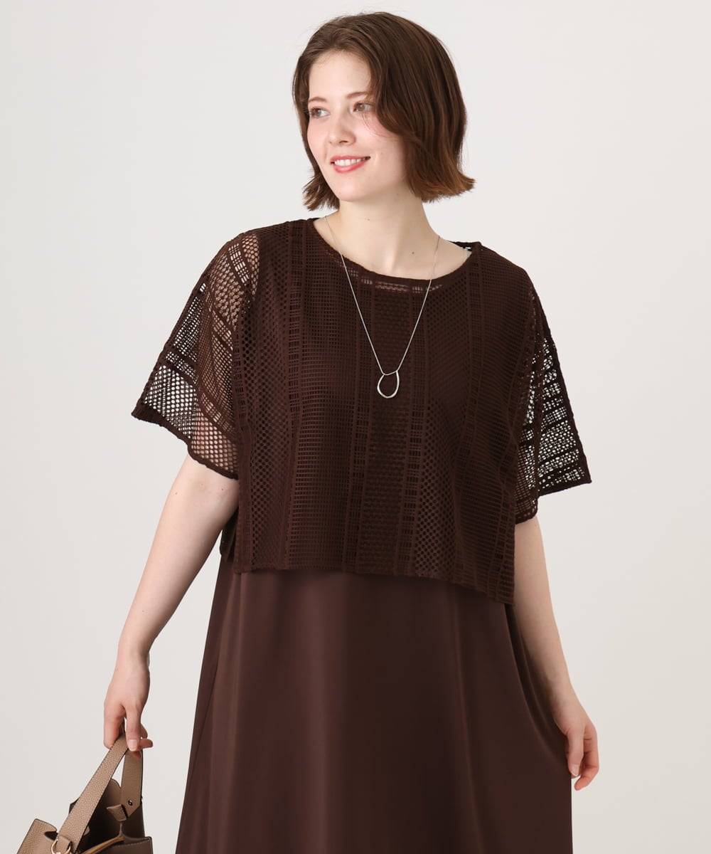 OLEID27089 eur3(エウルキューブ) 【WEB先行販売】【大きいサイズ/接触冷感/UVカット】メッシュレイヤードワンピース ダークブラウン