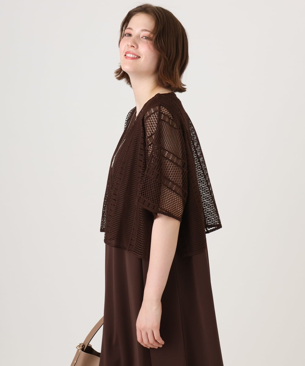 OLEID27089 eur3(エウルキューブ) 【WEB先行販売】【大きいサイズ/接触冷感/UVカット】メッシュレイヤードワンピース ダークブラウン
