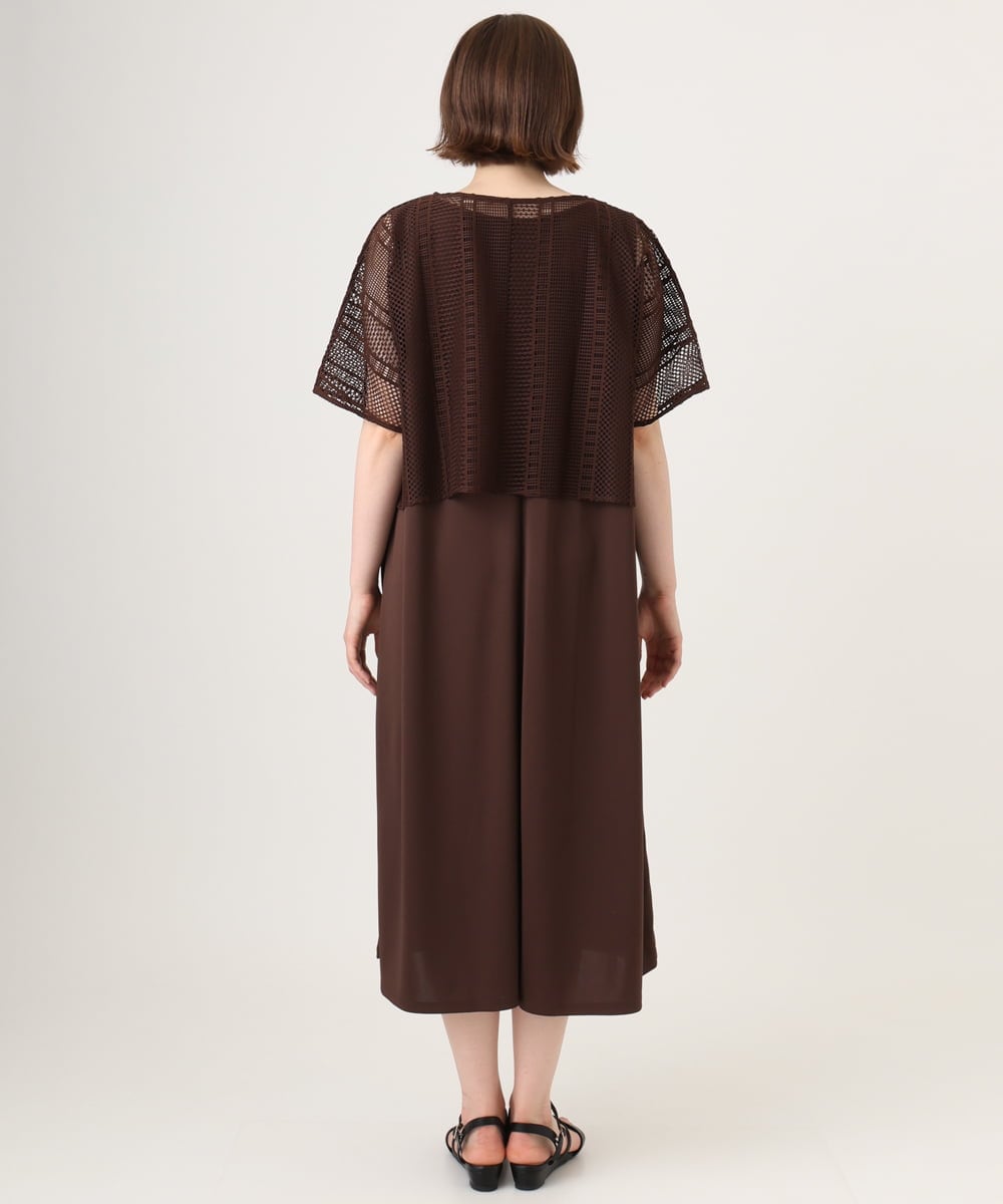 OLEID27089 eur3(エウルキューブ) 【WEB先行販売】【大きいサイズ/接触冷感/UVカット】メッシュレイヤードワンピース ダークブラウン
