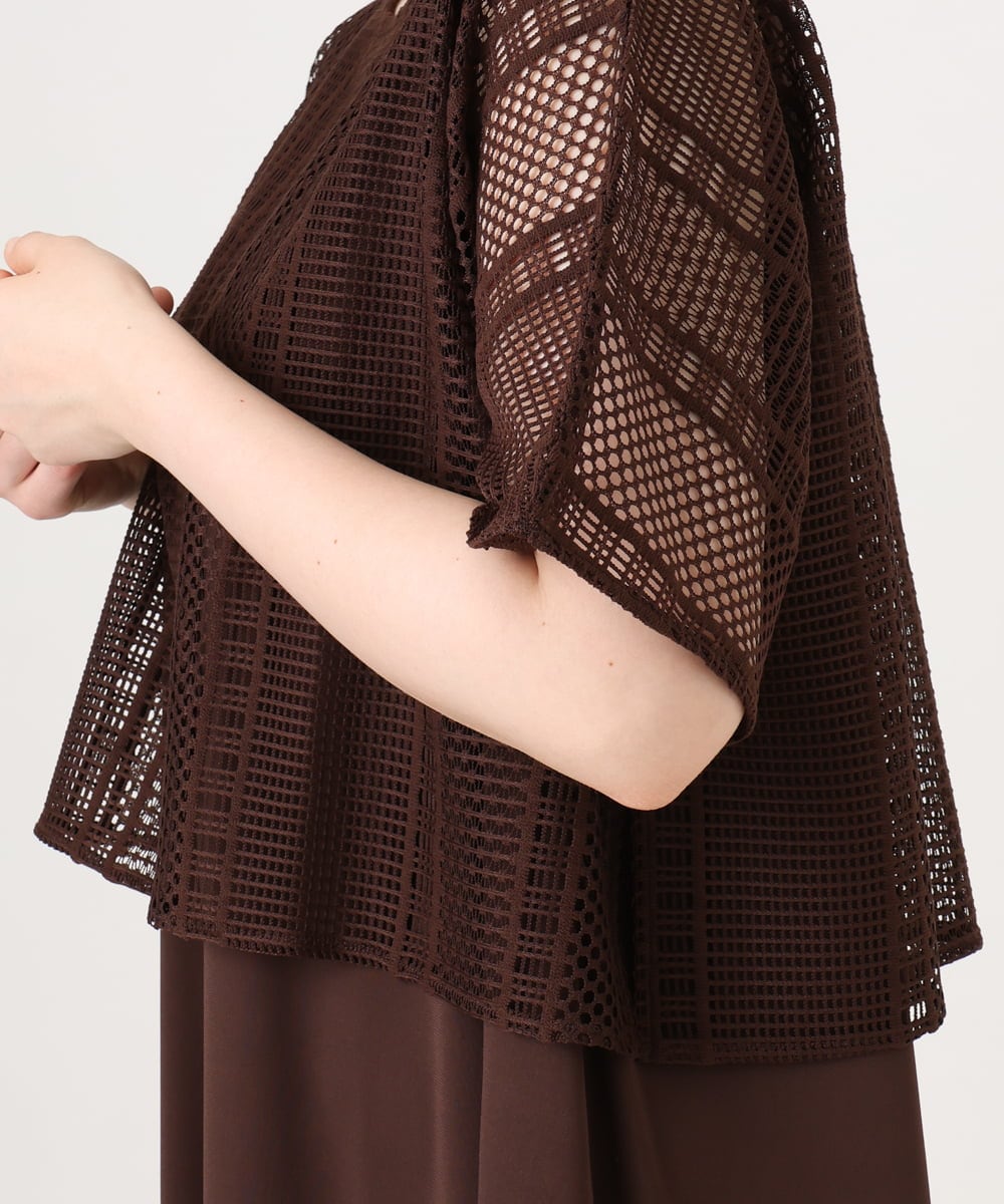 OLEID27089 eur3(エウルキューブ) 【WEB先行販売】【大きいサイズ/接触冷感/UVカット】メッシュレイヤードワンピース ダークブラウン