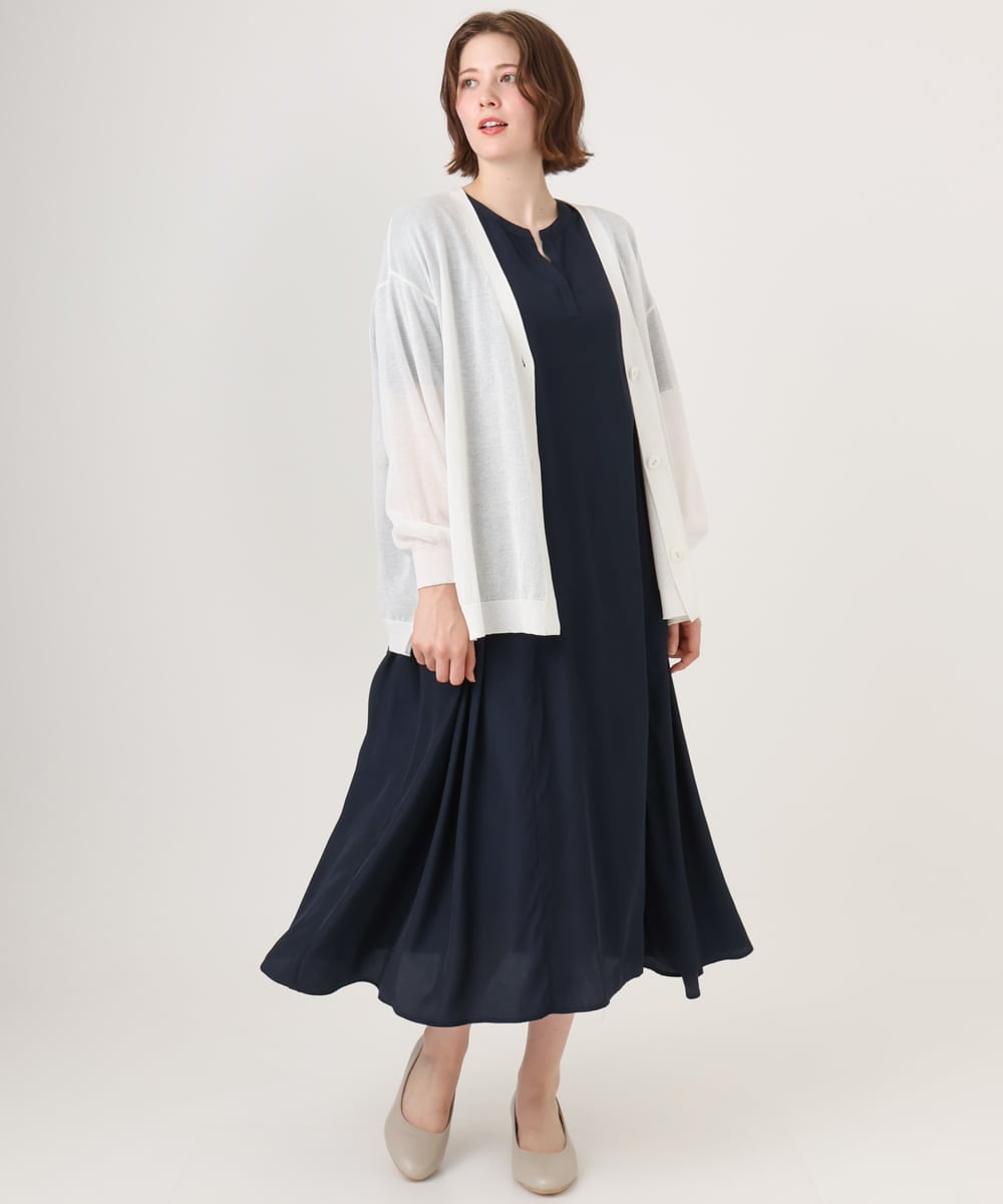 OLEID28169 eur3(エウルキューブ) 【WEB先行販売】【大きいサイズ/接触冷感】バンドカラーギャザーチュニック ネイビー