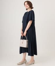 OLEID28169 eur3(エウルキューブ) 【WEB先行販売】【大きいサイズ/接触冷感】バンドカラーギャザーチュニック ネイビー