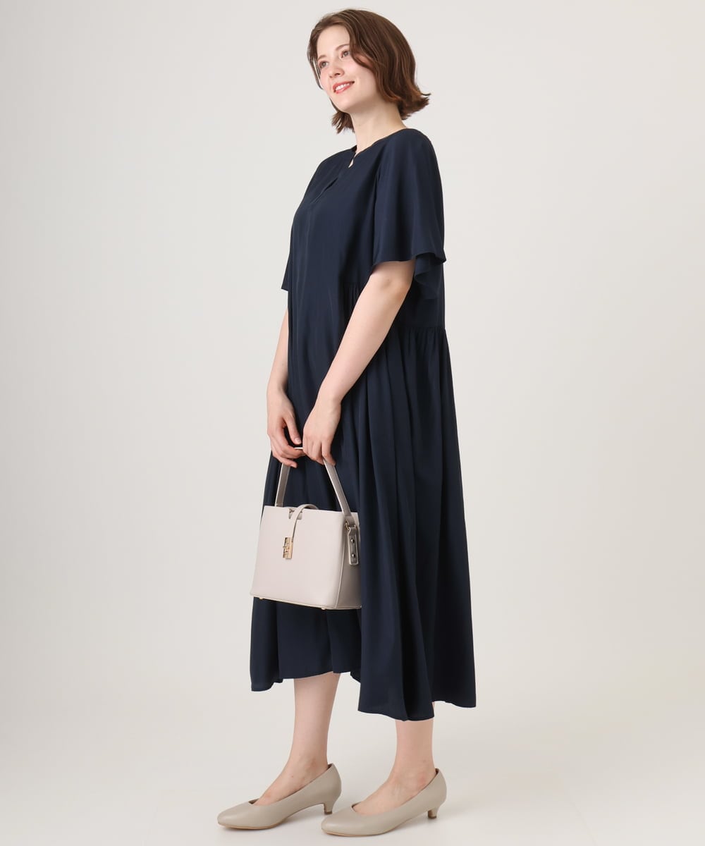 OLEID28169 eur3(エウルキューブ) 【WEB先行販売】【大きいサイズ/接触冷感】バンドカラーギャザーチュニック ネイビー