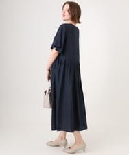 OLEID28169 eur3(エウルキューブ) 【WEB先行販売】【大きいサイズ/接触冷感】バンドカラーギャザーチュニック ネイビー