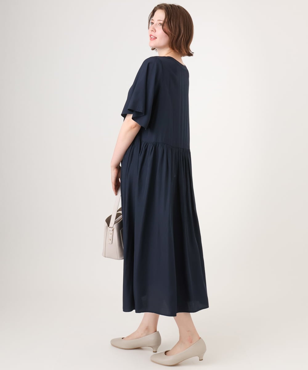 OLEID28169 eur3(エウルキューブ) 【WEB先行販売】【大きいサイズ/接触冷感】バンドカラーギャザーチュニック ネイビー