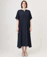 OLEID28169 eur3(エウルキューブ) 【WEB先行販売】【大きいサイズ/接触冷感】バンドカラーギャザーチュニック ネイビー