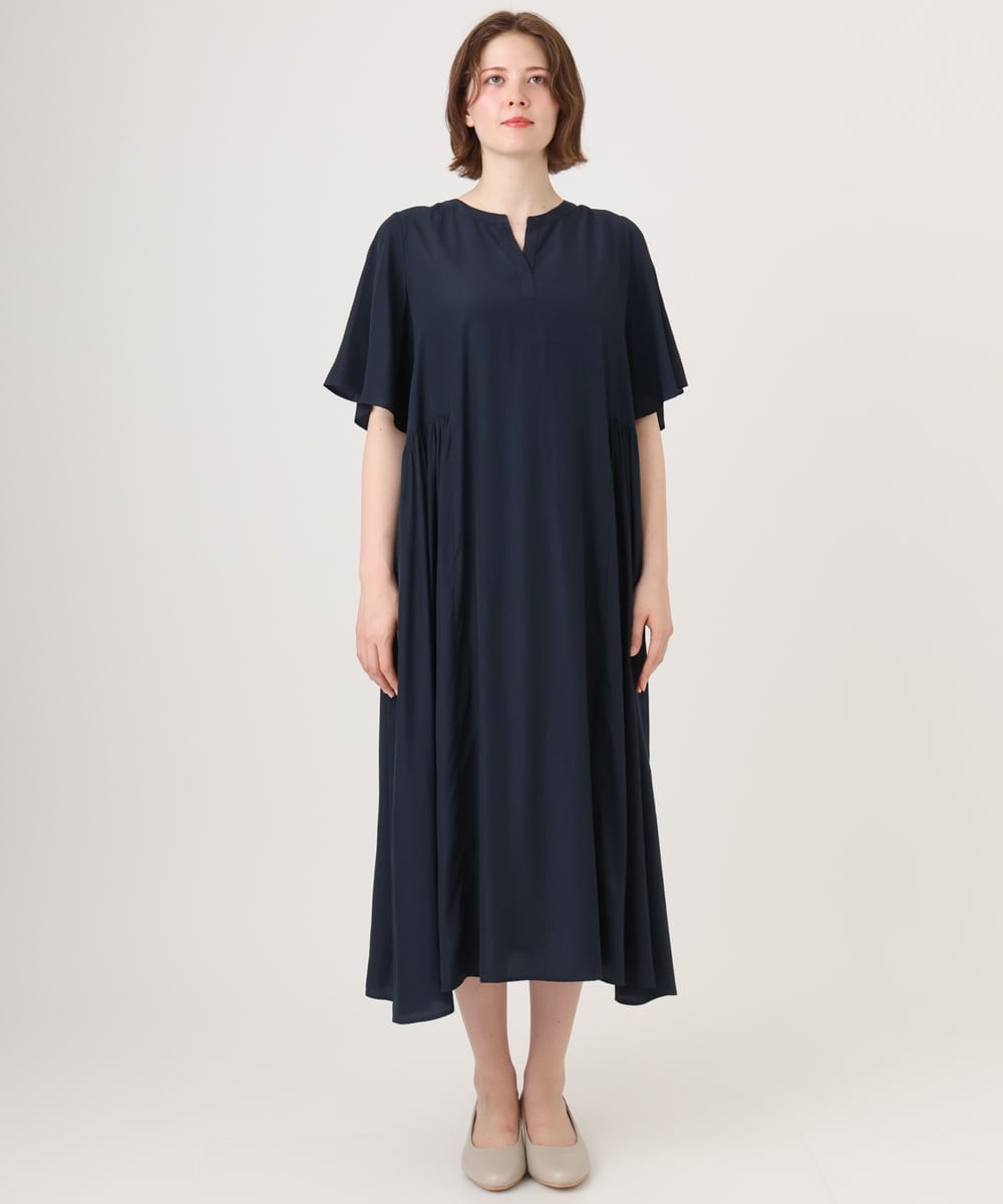 OLEID28169 eur3(エウルキューブ) 【WEB先行販売】【大きいサイズ/接触冷感】バンドカラーギャザーチュニック ネイビー