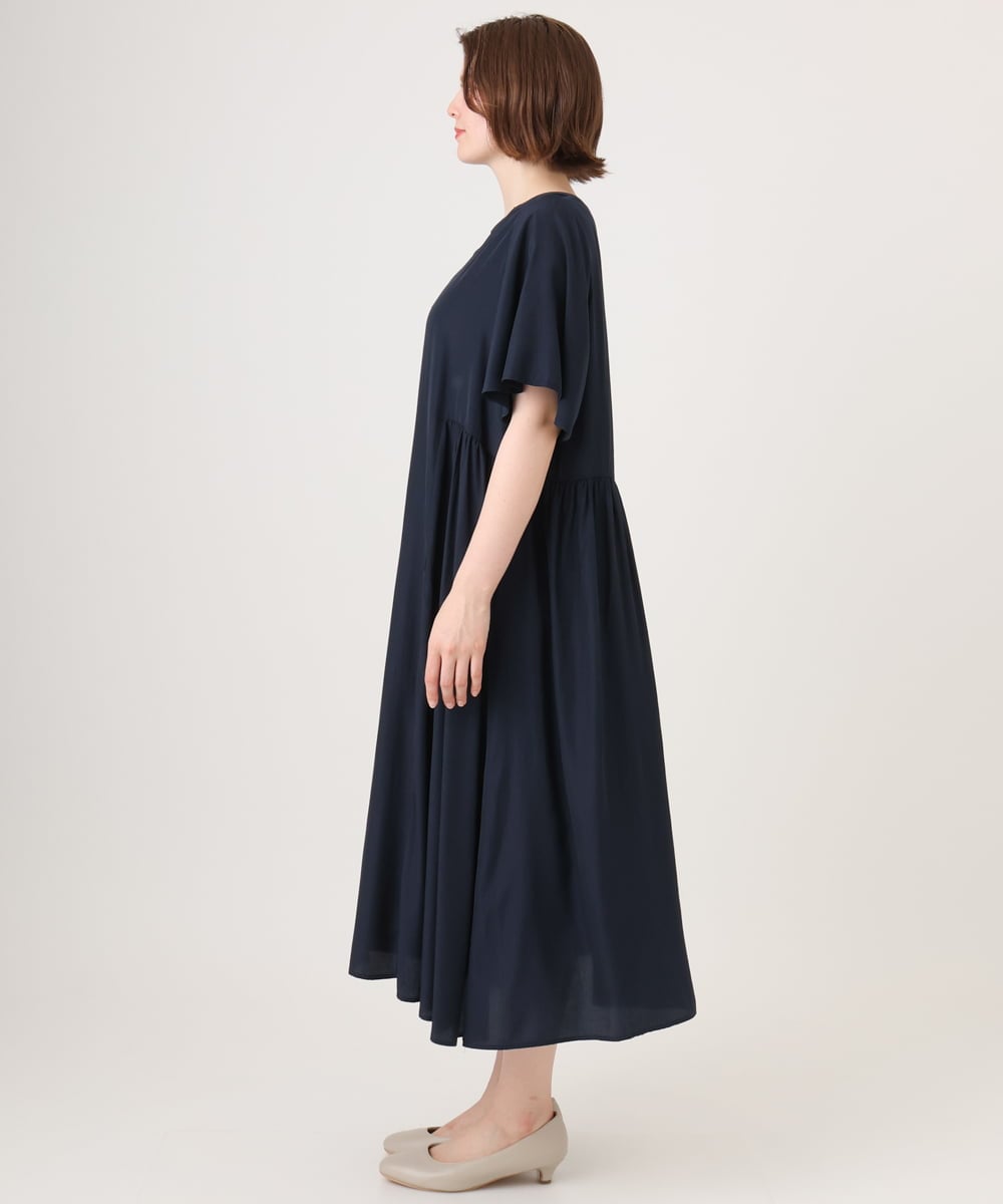OLEID28169 eur3(エウルキューブ) 【WEB先行販売】【大きいサイズ/接触冷感】バンドカラーギャザーチュニック ネイビー