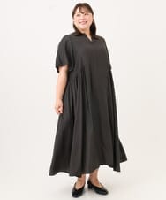 OLEID28169 eur3(エウルキューブ) 【WEB先行販売】【大きいサイズ/接触冷感】バンドカラーギャザーチュニック ダークブラウン