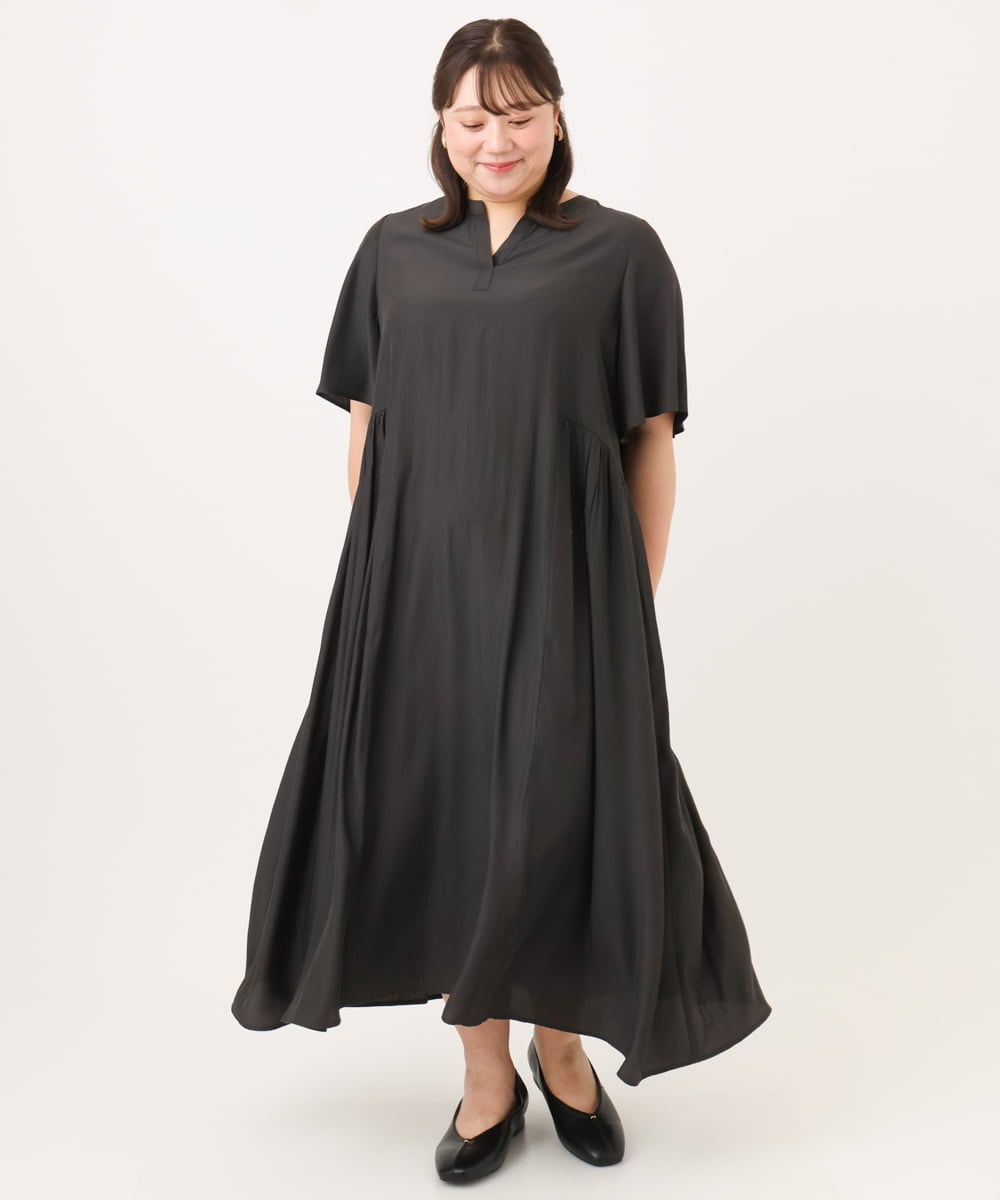 OLEID28169 eur3(エウルキューブ) 【WEB先行販売】【大きいサイズ/接触冷感】バンドカラーギャザーチュニック ダークブラウン