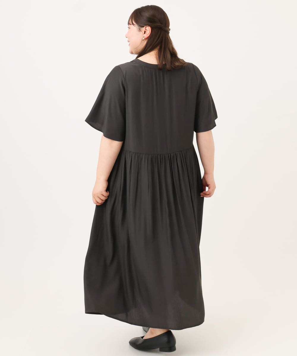 OLEID28169 eur3(エウルキューブ) 【WEB先行販売】【大きいサイズ/接触冷感】バンドカラーギャザーチュニック ダークブラウン