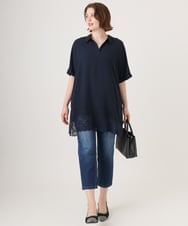 OLEID29099 eur3(エウルキューブ) 【WEB先行販売】【大きいサイズ/接触冷感】ヘムレースブラウスチュニック ネイビー