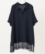 OLEID29099 eur3(エウルキューブ) 【WEB先行販売】【大きいサイズ/接触冷感】ヘムレースブラウスチュニック ネイビー