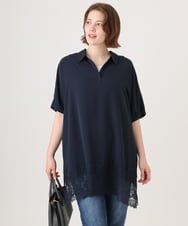 OLEID29099 eur3(エウルキューブ) 【WEB先行販売】【大きいサイズ/接触冷感】ヘムレースブラウスチュニック ネイビー