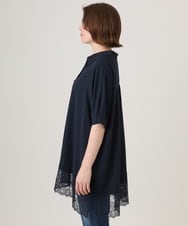 OLEID29099 eur3(エウルキューブ) 【WEB先行販売】【大きいサイズ/接触冷感】ヘムレースブラウスチュニック ネイビー