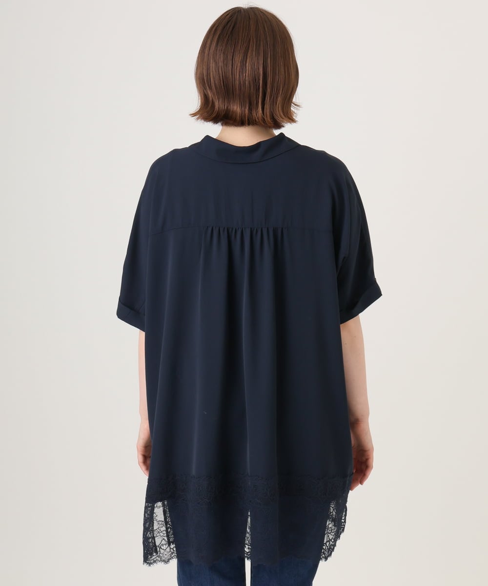 OLEID29099 eur3(エウルキューブ) 【WEB先行販売】【大きいサイズ/接触冷感】ヘムレースブラウスチュニック ネイビー