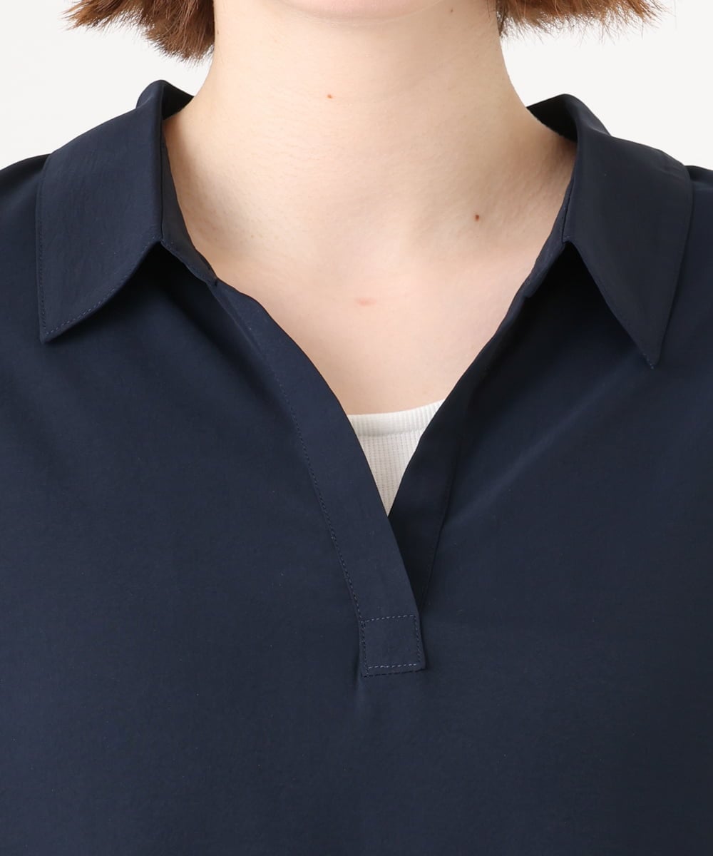 OLEID29099 eur3(エウルキューブ) 【WEB先行販売】【大きいサイズ/接触冷感】ヘムレースブラウスチュニック ネイビー