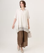 OLEID29099 eur3(エウルキューブ) 【WEB先行販売】【大きいサイズ/接触冷感】ヘムレースブラウスチュニック アイボリー