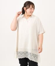 OLEID29099 eur3(エウルキューブ) 【WEB先行販売】【大きいサイズ/接触冷感】ヘムレースブラウスチュニック アイボリー