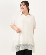 OLEID29099 eur3(エウルキューブ) 【WEB先行販売】【大きいサイズ/接触冷感】ヘムレースブラウスチュニック アイボリー