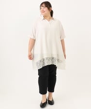 OLEID29099 eur3(エウルキューブ) 【WEB先行販売】【大きいサイズ/接触冷感】ヘムレースブラウスチュニック アイボリー