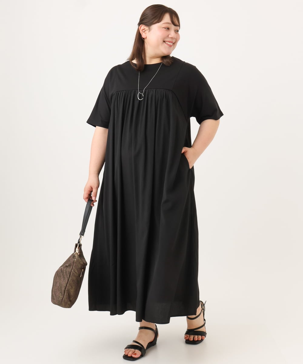 OLEID30139 eur3(エウルキューブ) 【WEB先行販売】【大きいサイズ】ジャージーコンビドレス ブラック