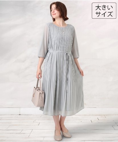 OLEID31189 eur3 【大きいサイズ】プリーツワンピース