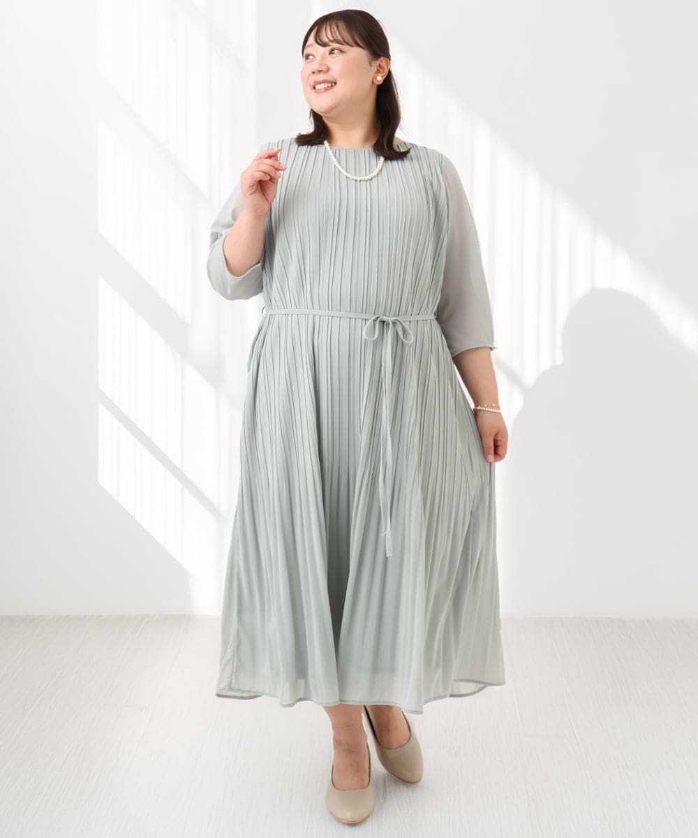 OLEID31189 eur3(エウルキューブ) 【大きいサイズ】プリーツワンピース ライトグリーン