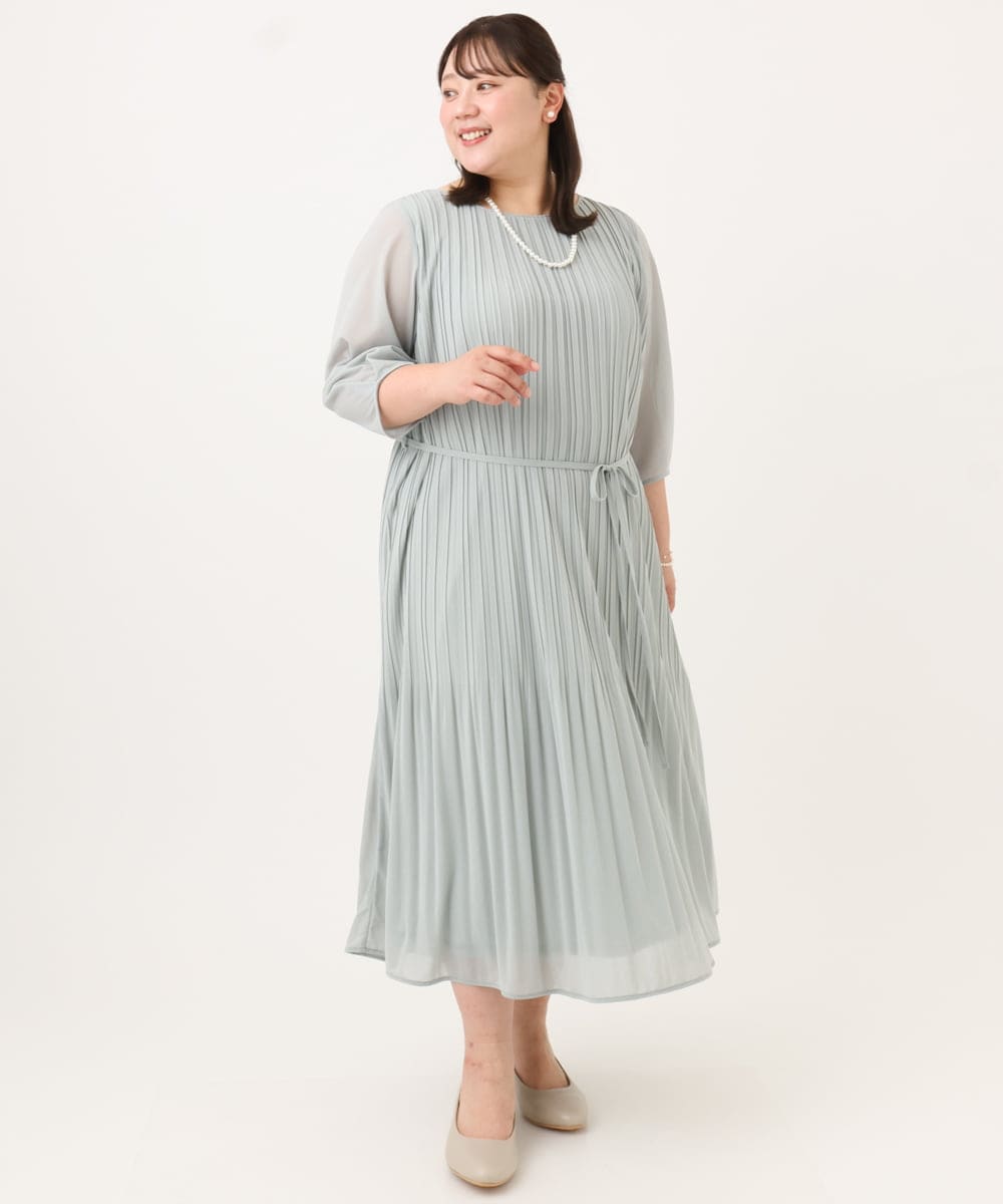 OLEID31189 eur3(エウルキューブ) 【大きいサイズ】プリーツワンピース ライトグリーン
