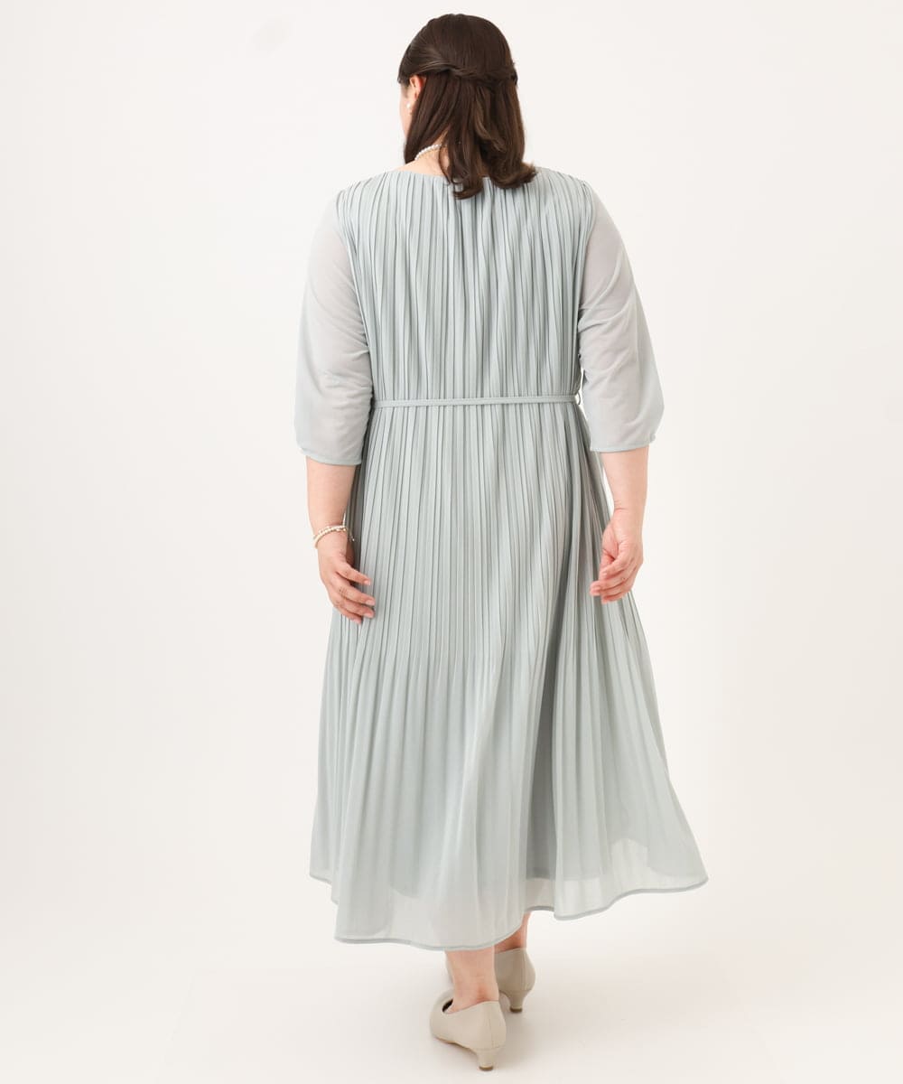 OLEID31189 eur3(エウルキューブ) 【大きいサイズ】プリーツワンピース ライトグリーン