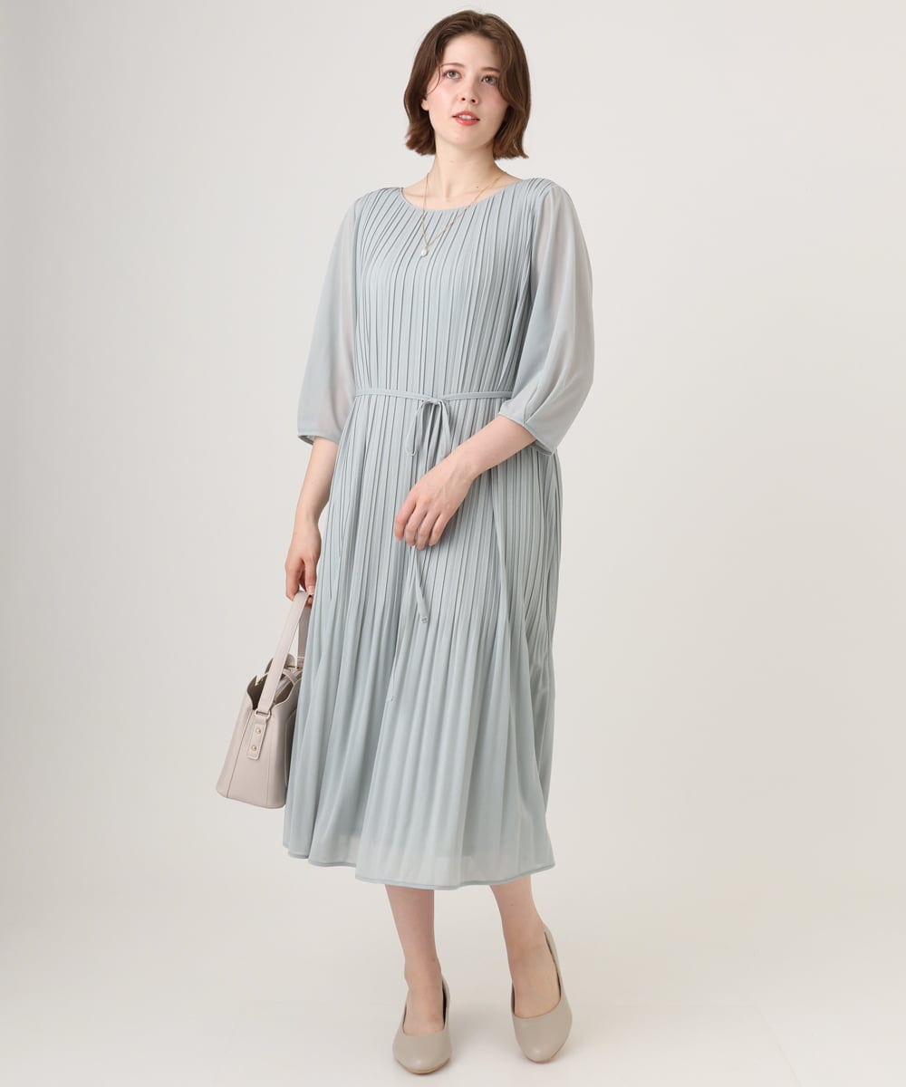 OLEID31189 eur3(エウルキューブ) 【大きいサイズ】プリーツワンピース ライトグリーン