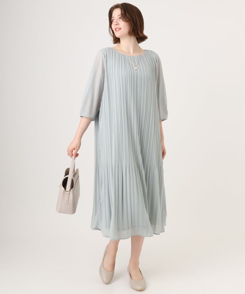 OLEID31189 eur3(エウルキューブ) 【大きいサイズ】プリーツワンピース ライトグリーン